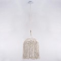 GloboStar® ALGERIA 36202 Μοντέρνο Κρεμαστό Φωτιστικό Μακραμέ Μονόφωτο 1 x E27 IP20 Μπεζ Ύφασμα - Μ40 x Π40 x Υ50cm