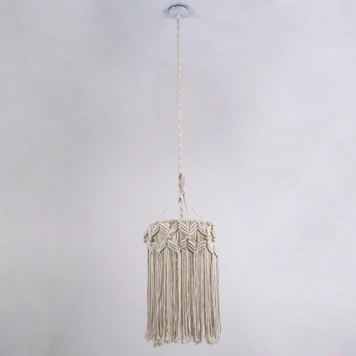 GloboStar® CONGO 36206 Boho Κρεμαστό Φωτιστικό Μακραμέ Μονόφωτο 1 x E27 IP20 Μπεζ Ύφασμα - Μ30 x Π30 x Υ50cm