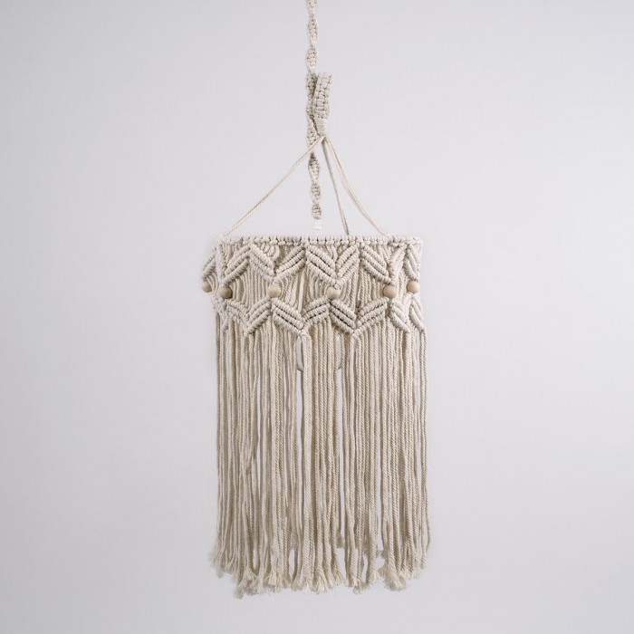GloboStar® CONGO 36206 Boho Κρεμαστό Φωτιστικό Μακραμέ Μονόφωτο 1 x E27 IP20 Μπεζ Ύφασμα - Μ30 x Π30 x Υ50cm