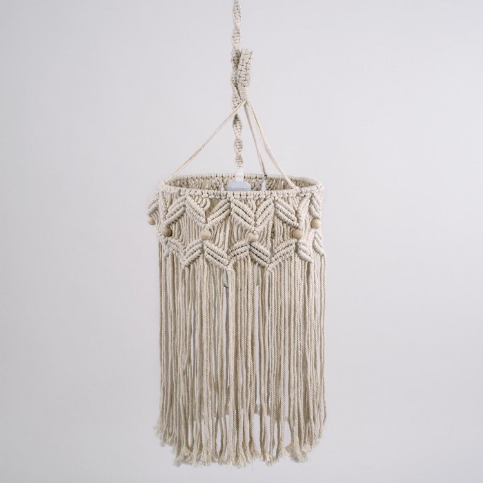 GloboStar® CONGO 36206 Boho Κρεμαστό Φωτιστικό Μακραμέ Μονόφωτο 1 x E27 IP20 Μπεζ Ύφασμα - Μ30 x Π30 x Υ50cm