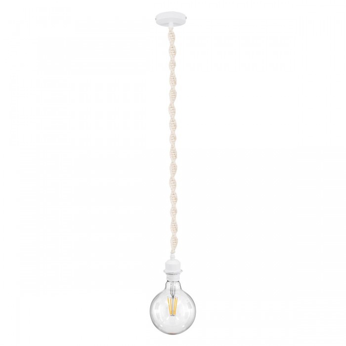 GloboStar® SHAQRA 36215 Μοντέρνο Κρεμαστό Φωτιστικό Μακραμέ Μονόφωτο 1 x E27 IP20 Μπεζ Ύφασμα - Μ4 x Π4 x Υ110cm