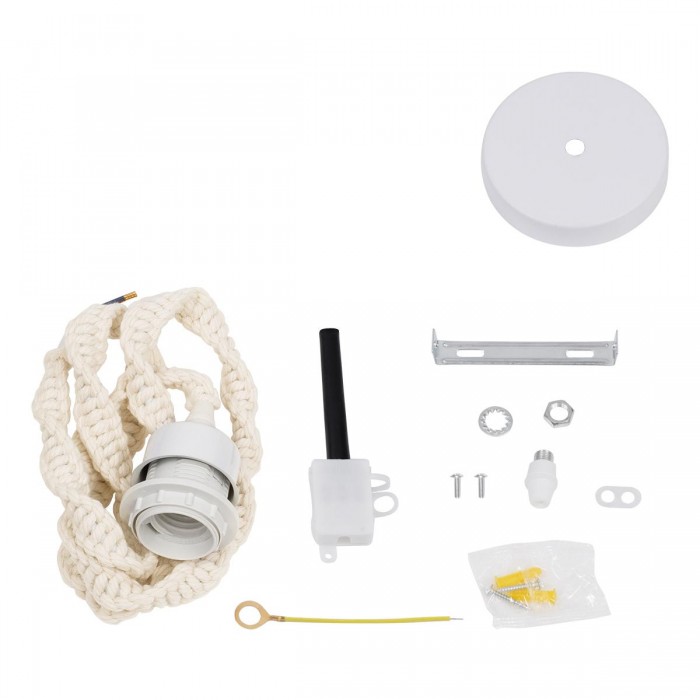 GloboStar® SHAQRA 36215 Μοντέρνο Κρεμαστό Φωτιστικό Μακραμέ Μονόφωτο 1 x E27 IP20 Μπεζ Ύφασμα - Μ4 x Π4 x Υ110cm