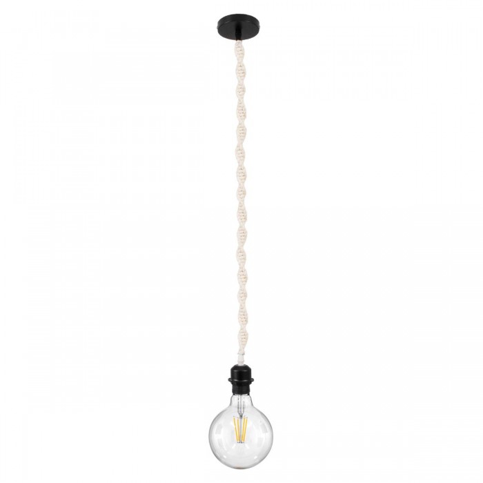 GloboStar® SHAQRA 36216 Μοντέρνο Κρεμαστό Φωτιστικό Μακραμέ Μονόφωτο 1 x E27 IP20 Μπεζ Ύφασμα - Μ4 x Π4 x Υ110cm