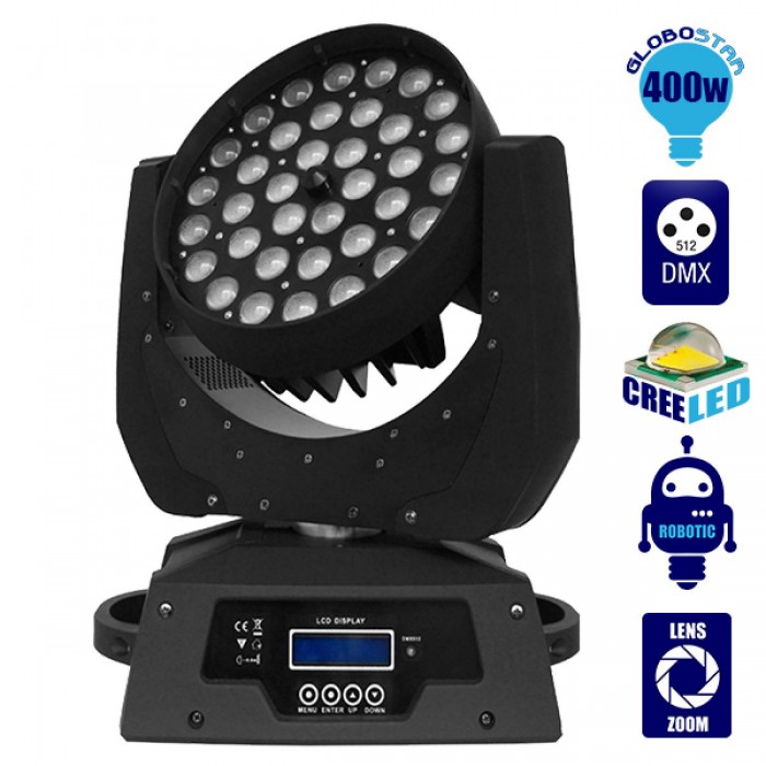 Κινούμενη Ρομποτική Κεφαλή Artemis ZOOM WASH PRO 10°-60° 36*10 Watt CREE LED RGBW 360W 230V DMX512 GloboStar 51116 Κινούμενη Ρομποτική Κεφαλή Artemis ZOOM WASH PRO 10°-60° 36*10 Watt CREE LED RGBW 360W 230V DMX512 GloboStar 51116