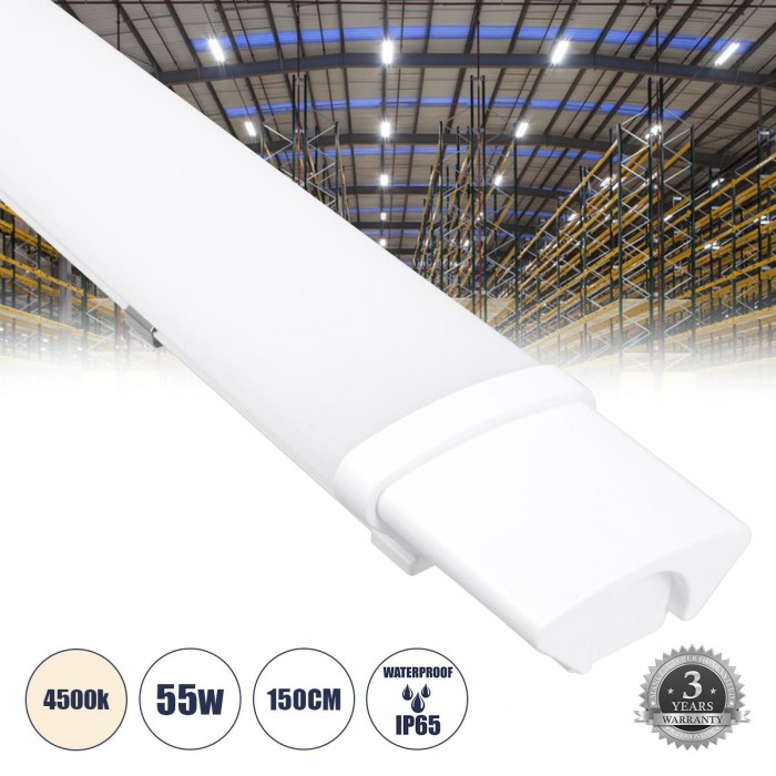 GloboStar® 60168 LED Γραμμικό Βιομηχανικό Φωτιστικό Tri-Proof 150cm 55W 6115lm 120° AC 220-240V Αδιάβροχο IP65 Μ150 x Π6 x Υ4cm Φυσικό Λευκό 4500K - 3 Years Warranty
