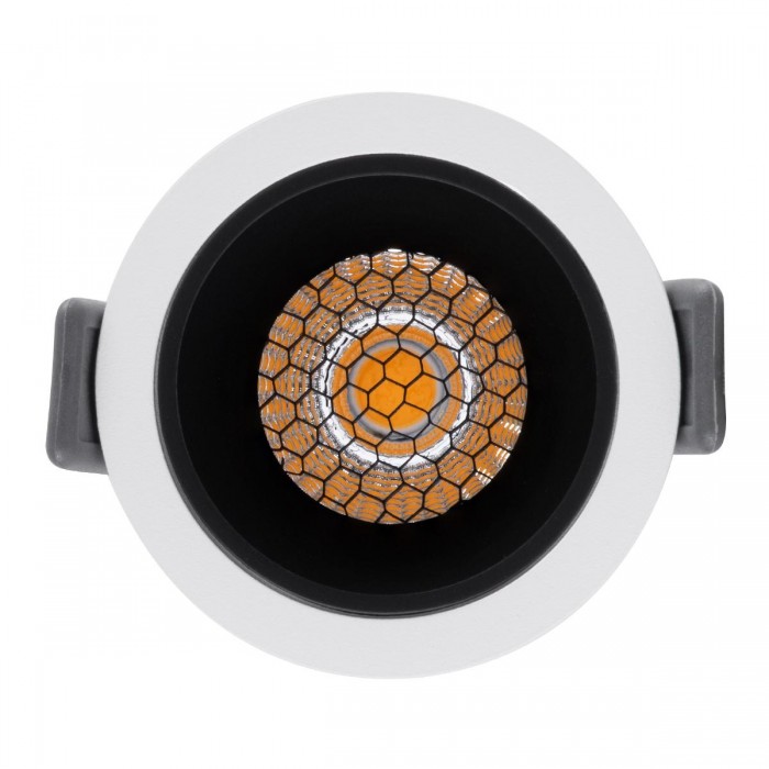 GloboStar® PLUTO-S 60246 Χωνευτό LED Spot Downlight TrimLess Φ6.4cm 7W 910lm 38° AC 220-240V IP20 Φ6.4 x Υ4.9cm - Στρόγγυλο - Λευκό με Μαύρο Κάτοπτρο & Anti-Glare HoneyComb - Φυσικό Λευκό 4500K - Bridgelux COB - 5 Years Warranty