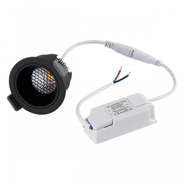GloboStar® PLUTO-S 60250 Χωνευτό LED Spot Downlight TrimLess Φ6.4cm 7W 910lm 38° AC 220-240V IP20 Φ6.4 x Υ4.9cm - Στρόγγυλο - Μαύρο & Anti-Glare HoneyComb - Φυσικό Λευκό 4500K - Bridgelux COB - 5 Years Warranty