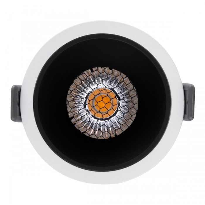 GloboStar® PLUTO-M 60253 Χωνευτό LED Spot Downlight TrimLess Φ8.4cm 10W 1250lm 38° AC 220-240V IP20 Φ8.4 x Υ5.9cm - Στρόγγυλο - Λευκό με Μαύρο Κάτοπτρο & Anti-Glare HoneyComb - Θερμό Λευκό 2700K - Bridgelux COB - 5 Years Warranty