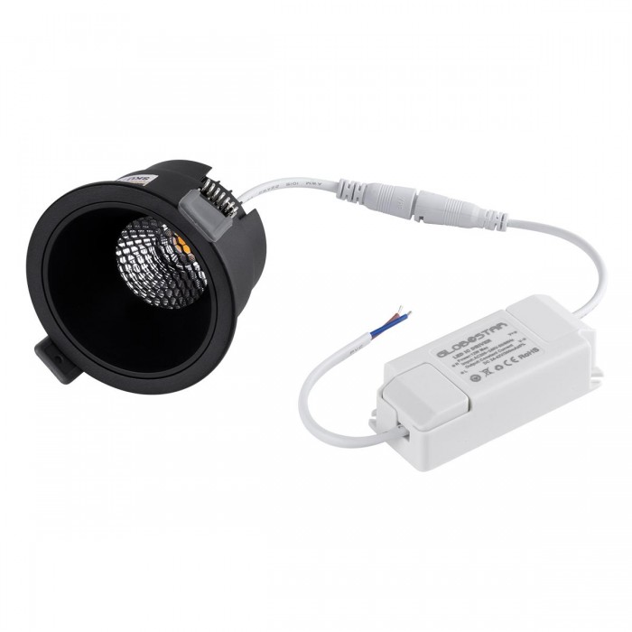 GloboStar® PLUTO-M 60257 Χωνευτό LED Spot Downlight TrimLess Φ8.4cm 10W 1250lm 38° AC 220-240V IP20 Φ8.4 x Υ5.9cm - Στρόγγυλο - Μαύρο & Anti-Glare HoneyComb - Θερμό Λευκό 2700K - Bridgelux COB - 5 Years Warranty