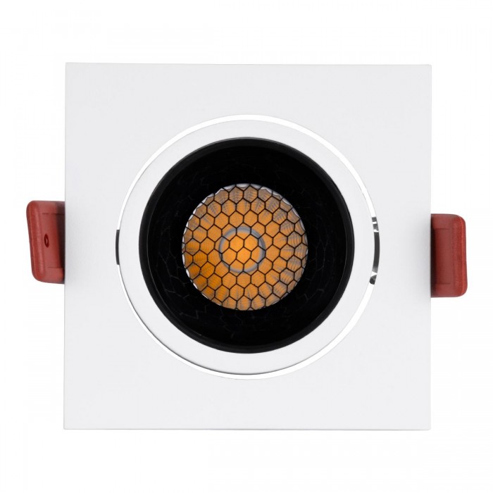 GloboStar® LEO-SQ 60288 Χωνευτό LED Spot Downlight TrimLess Μ8.5xΠ8.5cm 10W 1300lm 38° AC 220-240V IP20 Μ8.5 x Π8.5 x Υ6.6cm - Τετράγωνο - Κινούμενο - Λευκό με Μαύρο Κάτοπτρο & Anti-Glare HoneyComb - Φυσικό Λευκό 4500K - Bridgelux COB - 5 Years Warranty