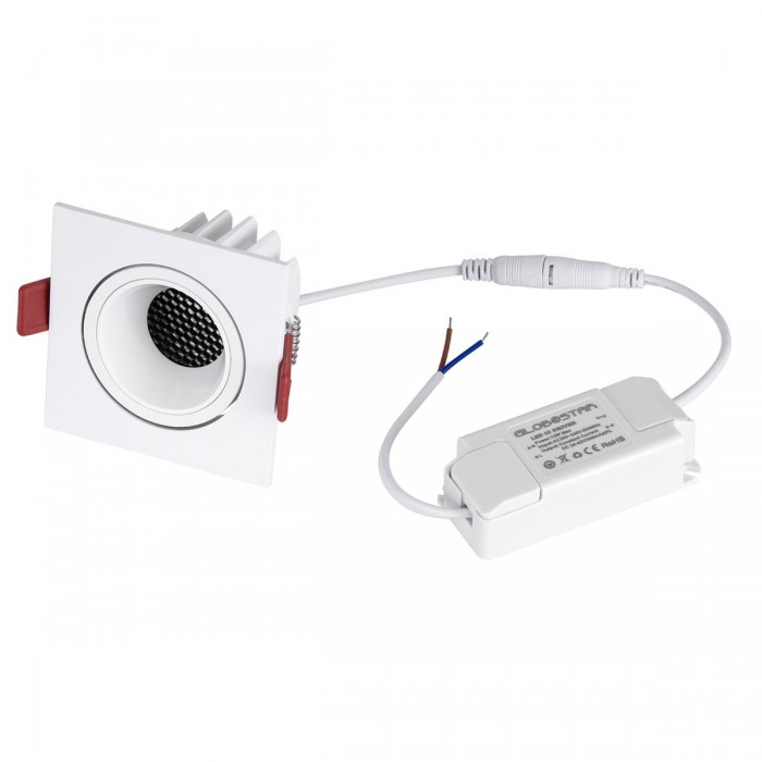 GloboStar® LEO-SQ 60290 Χωνευτό LED Spot Downlight TrimLess Μ8.5xΠ8.5cm 10W 1300lm 38° AC 220-240V IP20 Μ8.5 x Π8.5 x Υ6.6cm - Τετράγωνο - Κινούμενο - Λευκό & Anti-Glare HoneyComb - Φυσικό Λευκό 4500K - Bridgelux COB - 5 Years Warranty