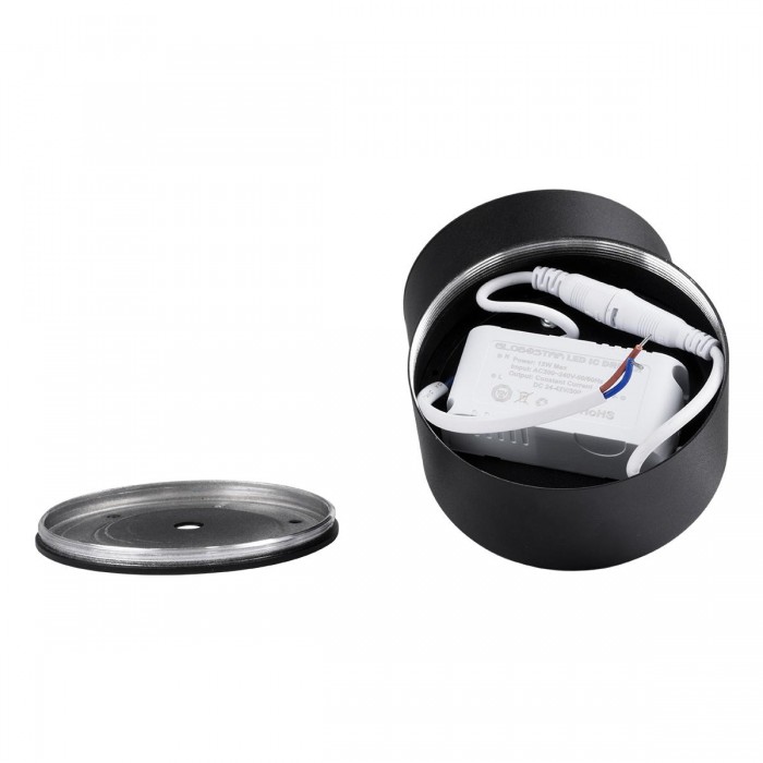 GloboStar® OMEGA-S 60301 Επιφανειακό LED Spot Downlight Φ10cm 12W 1500lm 36° AC 220-240V IP20 Φ10 x Υ10.5cm - Στρόγγυλο - Μαύρο - Θερμό Λευκό 2700K - Bridgelux COB - 5 Years Warranty