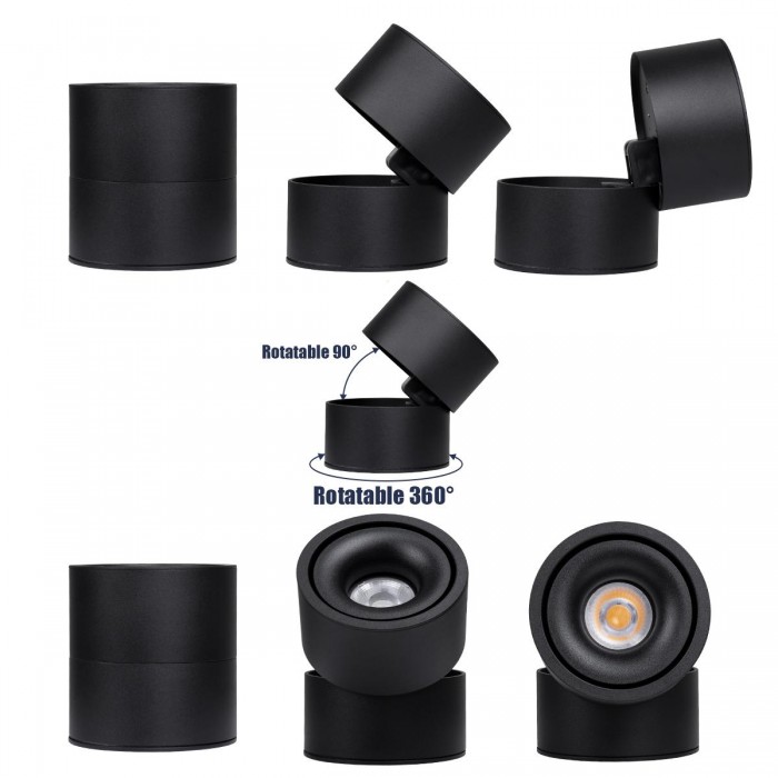 GloboStar® OMEGA-S 60301 Επιφανειακό LED Spot Downlight Φ10cm 12W 1500lm 36° AC 220-240V IP20 Φ10 x Υ10.5cm - Στρόγγυλο - Μαύρο - Θερμό Λευκό 2700K - Bridgelux COB - 5 Years Warranty