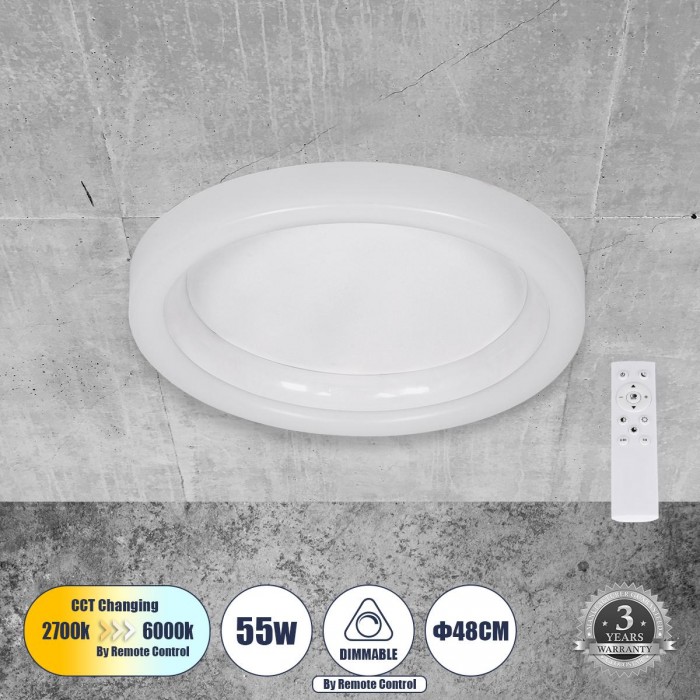 GloboStar® ARIANA 61035 Πλαφονιέρα Οροφής Κύκλος LED CCT 55W 6376lm 120° AC 220-240V - Εναλλαγή Φωτισμού μέσω Τηλεχειριστηρίου All In One Ψυχρό Λευκό 6000k+Φυσικό Λευκό 4500k+Θερμό Λευκό 2700k Dimmable Φ48cm - Λευκό - 3 Years Warranty GloboStar® ARIANA 61035 Πλαφονιέρα Οροφής Κύκλος LED CCT 55W 6376lm 120° AC 220-240V - Εναλλαγή Φωτισμού μέσω Τηλεχειριστηρίου All In One Ψυχρό Λευκό 6000k+Φυσικό Λευκό 4500k+Θερμό Λευκό 2700k Dimmable Φ48cm - Λευκό - 3 Years Warranty