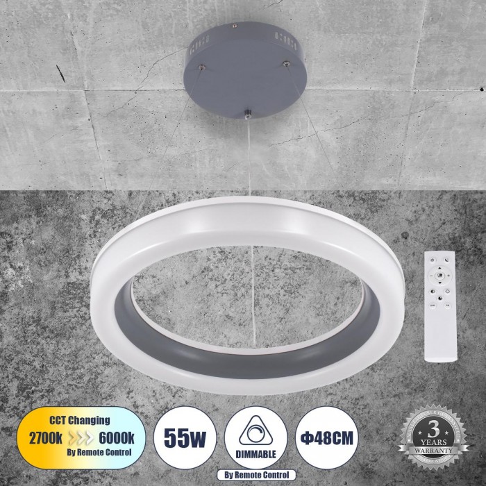 GloboStar® ARIANA 61039 Κρεμαστή Πλαφονιέρα Οροφής Κύκλος LED CCT 55W 6376lm 120° AC 220-240V - Εναλλαγή Φωτισμού μέσω Τηλεχειριστηρίου All In One Ψυχρό Λευκό 6000k+Φυσικό Λευκό 4500k+Θερμό Λευκό 2700k Dimmable Φ48cm - Ανθρακί - 3 Years Warrant GloboStar® ARIANA 61039 Κρεμαστή Πλαφονιέρα Οροφής Κύκλος LED CCT 55W 6376lm 120° AC 220-240V - Εναλλαγή Φωτισμού μέσω Τηλεχειριστηρίου All In One Ψυχρό Λευκό 6000k+Φυσικό Λευκό 4500k+Θερμό Λευκό 2700k Dimmable Φ48cm - Ανθρακί - 3 Years Warrant