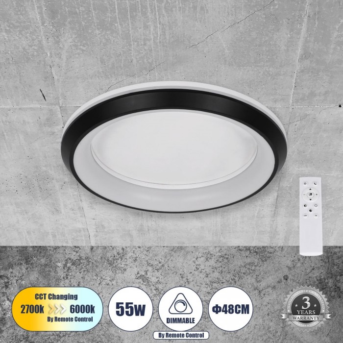 GloboStar® MELINA 61040 Πλαφονιέρα Οροφής Κύκλος LED CCT 55W 6376lm 120° AC 220-240V - Εναλλαγή Φωτισμού μέσω Τηλεχειριστηρίου All In One Ψυχρό Λευκό 6000k+Φυσικό Λευκό 4500k+Θερμό Λευκό 2700k Dimmable Φ48cm - Μαύρο - 3 Years Warranty GloboStar® MELINA 61040 Πλαφονιέρα Οροφής Κύκλος LED CCT 55W 6376lm 120° AC 220-240V - Εναλλαγή Φωτισμού μέσω Τηλεχειριστηρίου All In One Ψυχρό Λευκό 6000k+Φυσικό Λευκό 4500k+Θερμό Λευκό 2700k Dimmable Φ48cm - Μαύρο - 3 Years Warranty