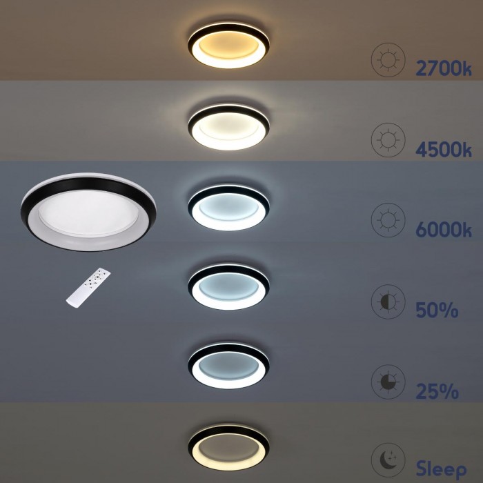 GloboStar® MELINA 61040 Πλαφονιέρα Οροφής Κύκλος LED CCT 55W 6376lm 120° AC 220-240V - Εναλλαγή Φωτισμού μέσω Τηλεχειριστηρίου All In One Ψυχρό Λευκό 6000k+Φυσικό Λευκό 4500k+Θερμό Λευκό 2700k Dimmable Φ48cm - Μαύρο - 3 Years Warranty GloboStar® MELINA 61040 Πλαφονιέρα Οροφής Κύκλος LED CCT 55W 6376lm 120° AC 220-240V - Εναλλαγή Φωτισμού μέσω Τηλεχειριστηρίου All In One Ψυχρό Λευκό 6000k+Φυσικό Λευκό 4500k+Θερμό Λευκό 2700k Dimmable Φ48cm - Μαύρο - 3 Years Warranty