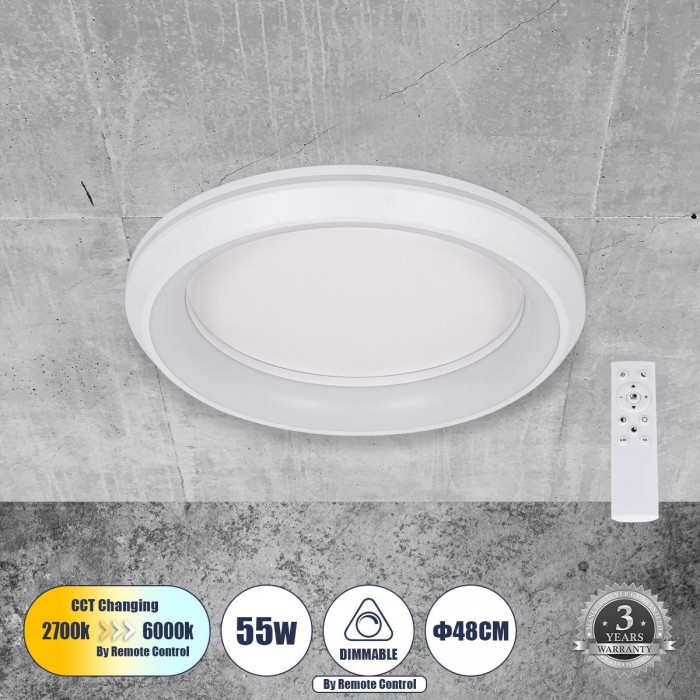GloboStar® MELINA 61041 Πλαφονιέρα Οροφής Κύκλος LED CCT 55W 6376lm 120° AC 220-240V - Εναλλαγή Φωτισμού μέσω Τηλεχειριστηρίου All In One Ψυχρό Λευκό 6000k+Φυσικό Λευκό 4500k+Θερμό Λευκό 2700k Dimmable Φ48cm - Λευκό - 3 Years Warranty GloboStar® MELINA 61041 Πλαφονιέρα Οροφής Κύκλος LED CCT 55W 6376lm 120° AC 220-240V - Εναλλαγή Φωτισμού μέσω Τηλεχειριστηρίου All In One Ψυχρό Λευκό 6000k+Φυσικό Λευκό 4500k+Θερμό Λευκό 2700k Dimmable Φ48cm - Λευκό - 3 Years Warranty
