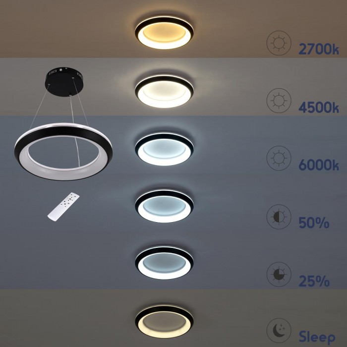 GloboStar® MELINA 61043 Κρεμαστή Πλαφονιέρα Οροφής Κύκλος LED CCT 55W 6376lm 120° AC 220-240V - Εναλλαγή Φωτισμού μέσω Τηλεχειριστηρίου All In One Ψυχρό Λευκό 6000k+Φυσικό Λευκό 4500k+Θερμό Λευκό 2700k Dimmable Φ48cm - Μαύρο - 3 Years Warranty GloboStar® MELINA 61043 Κρεμαστή Πλαφονιέρα Οροφής Κύκλος LED CCT 55W 6376lm 120° AC 220-240V - Εναλλαγή Φωτισμού μέσω Τηλεχειριστηρίου All In One Ψυχρό Λευκό 6000k+Φυσικό Λευκό 4500k+Θερμό Λευκό 2700k Dimmable Φ48cm - Μαύρο - 3 Years Warranty