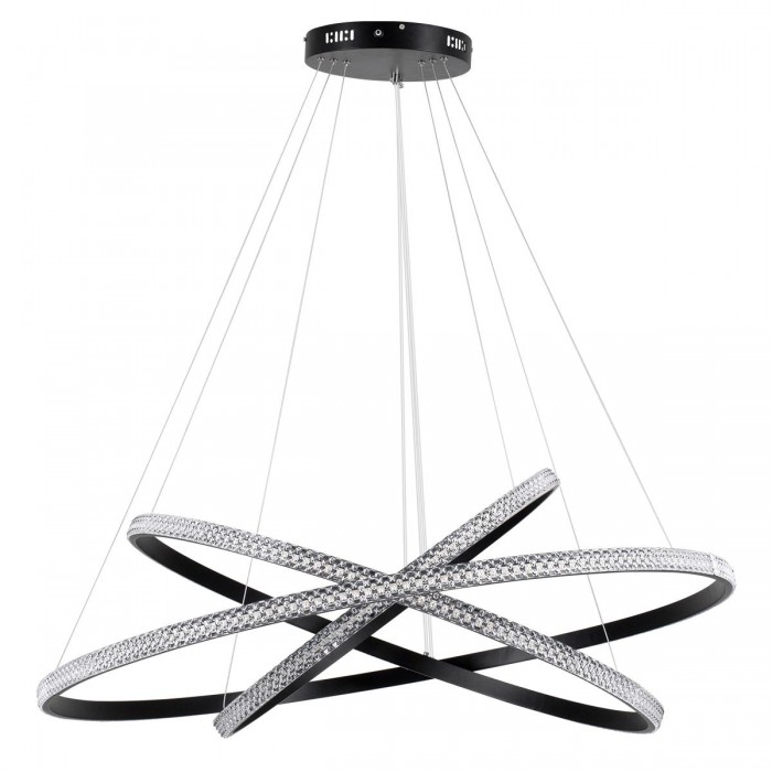 GloboStar® DIAMOND TRIO 61140-DECO Κρεμαστό Φωτιστικό Δαχτυλίδι-Κύκλος LED CCT 150W 18379lm 360° AC 220-240V - Εναλλαγή Φωτισμού μέσω Τηλεχειριστηρίου All In One Ψυχρό 6000k+Φυσικό 4500k+Θερμό 2700k Dimmable Φ60+80+100cm - Μαύρο - 3 Years Warranty