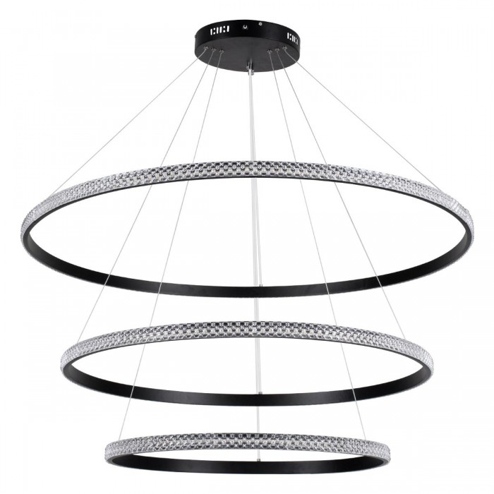 GloboStar® DIAMOND TRIO 61140-DECO Κρεμαστό Φωτιστικό Δαχτυλίδι-Κύκλος LED CCT 150W 18379lm 360° AC 220-240V - Εναλλαγή Φωτισμού μέσω Τηλεχειριστηρίου All In One Ψυχρό 6000k+Φυσικό 4500k+Θερμό 2700k Dimmable Φ60+80+100cm - Μαύρο - 3 Years Warranty