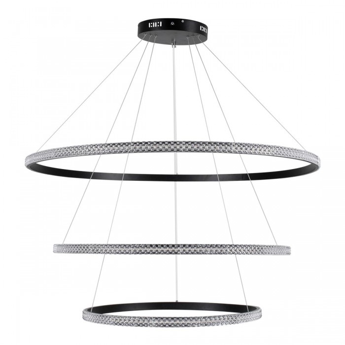 GloboStar® DIAMOND TRIO 61140-DECO Κρεμαστό Φωτιστικό Δαχτυλίδι-Κύκλος LED CCT 150W 18379lm 360° AC 220-240V - Εναλλαγή Φωτισμού μέσω Τηλεχειριστηρίου All In One Ψυχρό 6000k+Φυσικό 4500k+Θερμό 2700k Dimmable Φ60+80+100cm - Μαύρο - 3 Years Warranty