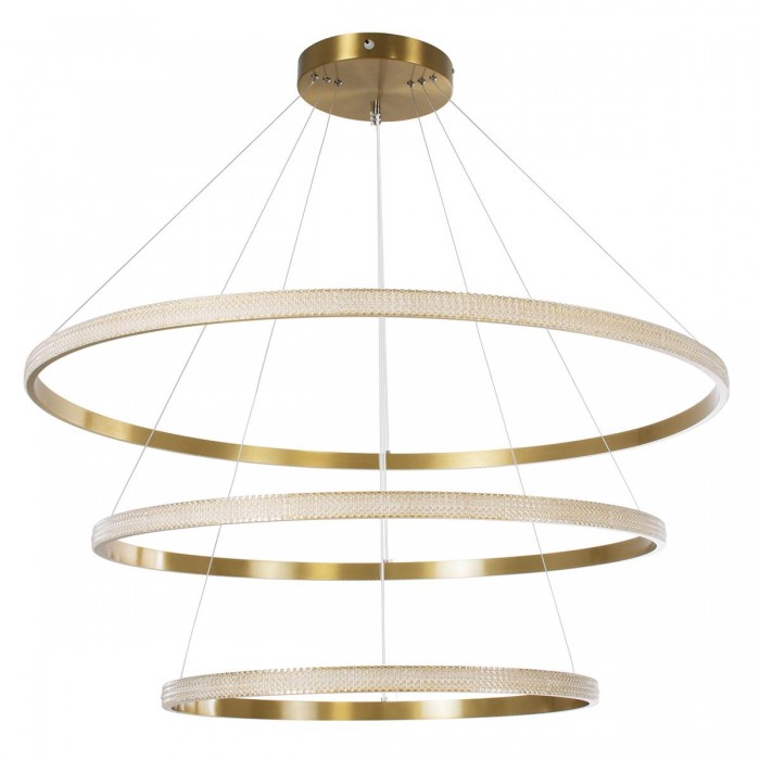 GloboStar® DIAMOND TRIO 61141 Κρεμαστό Φωτιστικό Δαχτυλίδι-Κύκλος LED CCT 150W 18379lm 360° AC 220-240V - Εναλλαγή Φωτισμού μέσω Τηλεχειριστηρίου All In One Ψυχρό 6000k+Φυσικό 4500k+Θερμό 2700k Dimmable Φ60+80+100cm - Χρυσό Βούρτσας - 3 Years Warranty