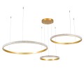 GloboStar® DIAMOND TRIO 61145 Κρεμαστό Φωτιστικό Δαχτυλίδι-Κύκλος LED CCT 120W 14723lm 360° AC 220-240V - Εναλλαγή Φωτισμού μέσω Τηλεχειριστηρίου All In One Ψυχρό 6000k+Φυσικό 4500k+Θερμό 2700k Dimmable Φ40+60+80cm - Χρυσό Βούρτσας - 3 Years Warranty