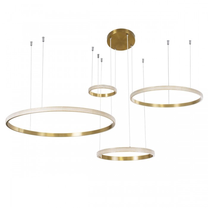 GloboStar® DIAMOND TETRA 61149 Κρεμαστό Φωτιστικό Δαχτυλίδι-Κύκλος LED CCT 150W 18379lm 360° AC 220-240V - Εναλλαγή Φωτισμού μέσω Τηλεχειριστηρίου All In One Ψυχρό 6000k+Φυσικό 4500k+Θερμό 2700k Dimmable Φ25+40+60+80cm - Χρυσό Βούρτσας - 3 Years Warranty