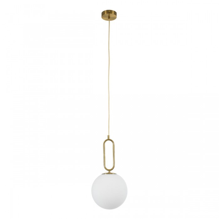 GloboStar® BELLISSIMO 61486 Μοντέρνο Κρεμαστό Φωτιστικό Μπάλα Μονόφωτο 1 x E27 IP20 Λευκό Γυαλί με Χρυσό Μέταλλο - Μ20 x Π20 x Υ42cm