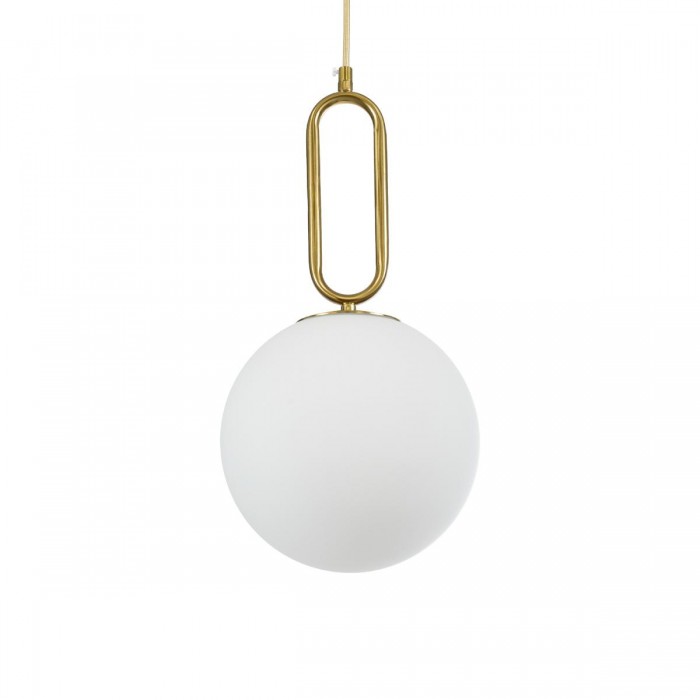 GloboStar® BELLISSIMO 61486 Μοντέρνο Κρεμαστό Φωτιστικό Μπάλα Μονόφωτο 1 x E27 IP20 Λευκό Γυαλί με Χρυσό Μέταλλο - Μ20 x Π20 x Υ42cm