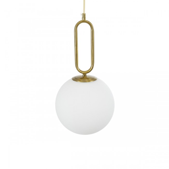 GloboStar® BELLISSIMO 61486 Μοντέρνο Κρεμαστό Φωτιστικό Μπάλα Μονόφωτο 1 x E27 IP20 Λευκό Γυαλί με Χρυσό Μέταλλο - Μ20 x Π20 x Υ42cm