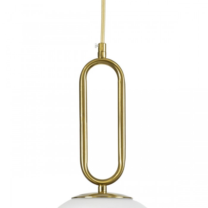 GloboStar® BELLISSIMO 61486 Μοντέρνο Κρεμαστό Φωτιστικό Μπάλα Μονόφωτο 1 x E27 IP20 Λευκό Γυαλί με Χρυσό Μέταλλο - Μ20 x Π20 x Υ42cm