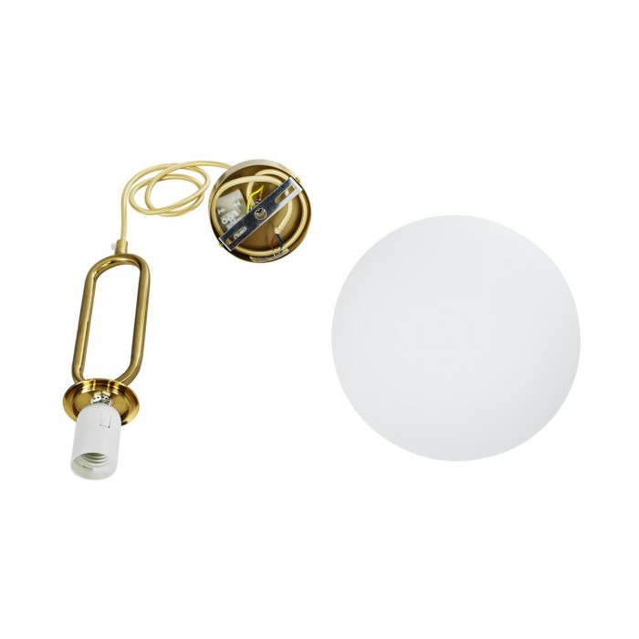 GloboStar® BELLISSIMO 61486 Μοντέρνο Κρεμαστό Φωτιστικό Μπάλα Μονόφωτο 1 x E27 IP20 Λευκό Γυαλί με Χρυσό Μέταλλο - Μ20 x Π20 x Υ42cm