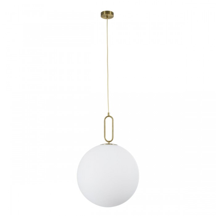 GloboStar® BELLISSIMO 61488 Μοντέρνο Κρεμαστό Φωτιστικό Μπάλα Μονόφωτο 1 x E27 IP20 Λευκό Γυαλί με Χρυσό Μέταλλο - Μ40 x Π40 x Υ62cm