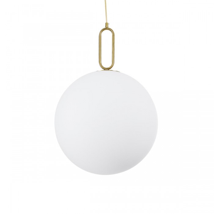 GloboStar® BELLISSIMO 61488 Μοντέρνο Κρεμαστό Φωτιστικό Μπάλα Μονόφωτο 1 x E27 IP20 Λευκό Γυαλί με Χρυσό Μέταλλο - Μ40 x Π40 x Υ62cm