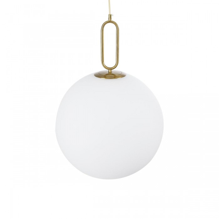 GloboStar® BELLISSIMO 61488 Μοντέρνο Κρεμαστό Φωτιστικό Μπάλα Μονόφωτο 1 x E27 IP20 Λευκό Γυαλί με Χρυσό Μέταλλο - Μ40 x Π40 x Υ62cm