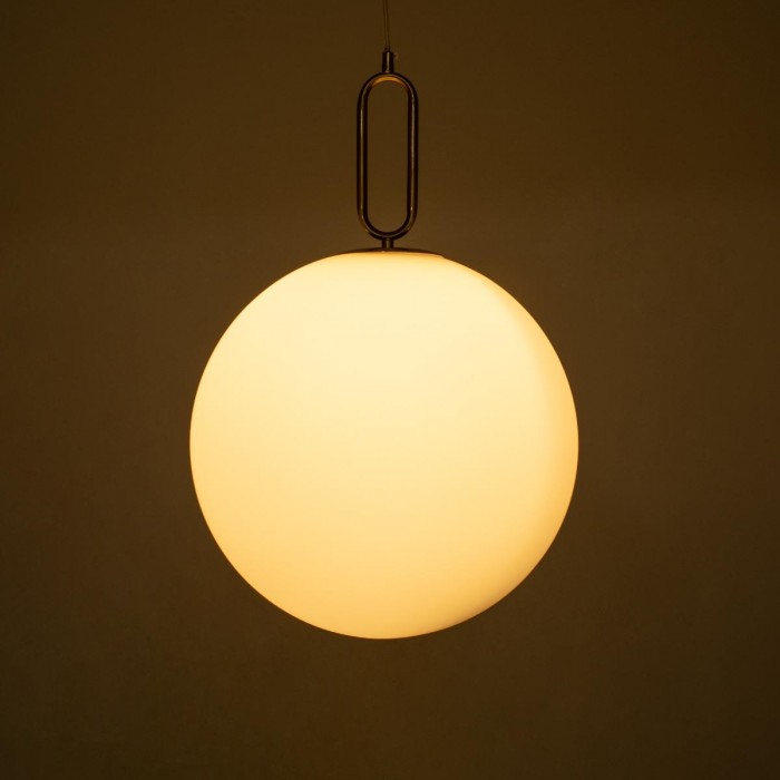 GloboStar® BELLISSIMO 61488 Μοντέρνο Κρεμαστό Φωτιστικό Μπάλα Μονόφωτο 1 x E27 IP20 Λευκό Γυαλί με Χρυσό Μέταλλο - Μ40 x Π40 x Υ62cm