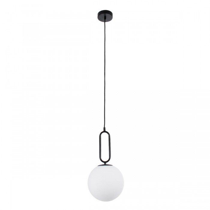 GloboStar® BELLISSIMO 61489 Μοντέρνο Κρεμαστό Φωτιστικό Μπάλα Μονόφωτο 1 x E27 IP20 Λευκό Γυαλί με Μαύρο Μέταλλο - Μ20 x Π20 x Υ42cm