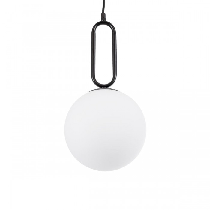 GloboStar® BELLISSIMO 61489 Μοντέρνο Κρεμαστό Φωτιστικό Μπάλα Μονόφωτο 1 x E27 IP20 Λευκό Γυαλί με Μαύρο Μέταλλο - Μ20 x Π20 x Υ42cm