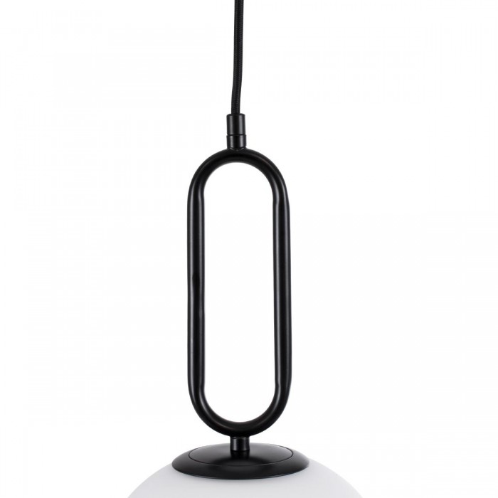 GloboStar® BELLISSIMO 61489 Μοντέρνο Κρεμαστό Φωτιστικό Μπάλα Μονόφωτο 1 x E27 IP20 Λευκό Γυαλί με Μαύρο Μέταλλο - Μ20 x Π20 x Υ42cm