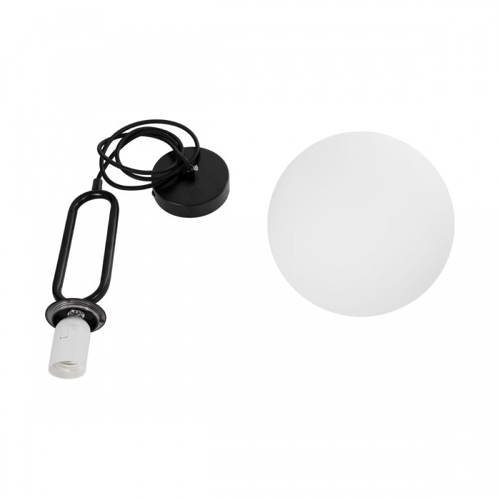 GloboStar® BELLISSIMO 61489 Μοντέρνο Κρεμαστό Φωτιστικό Μπάλα Μονόφωτο 1 x E27 IP20 Λευκό Γυαλί με Μαύρο Μέταλλο - Μ20 x Π20 x Υ42cm