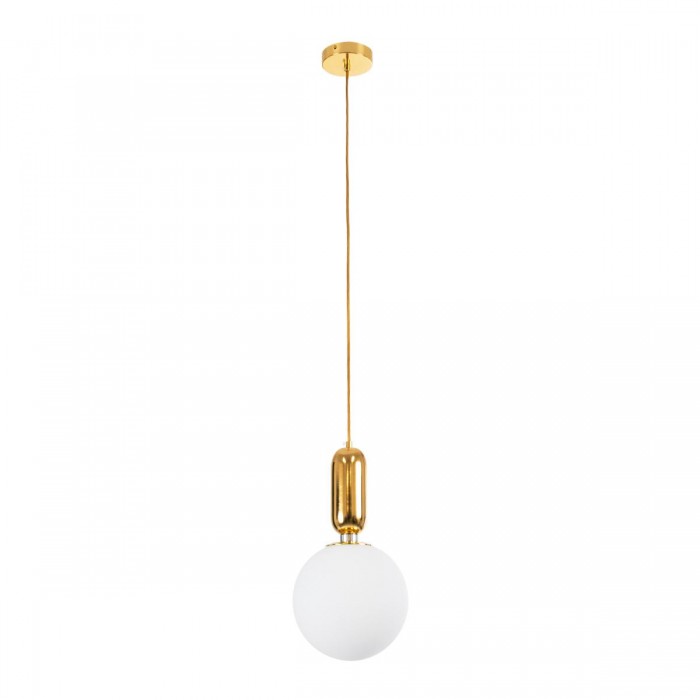GloboStar® ESTETICO 61492 Μοντέρνο Κρεμαστό Φωτιστικό Μπάλα Μονόφωτο 1 x E27 IP20 Λευκό Γυαλί με Χρυσό Μέταλλο - Μ20 x Π20 x Υ38cm