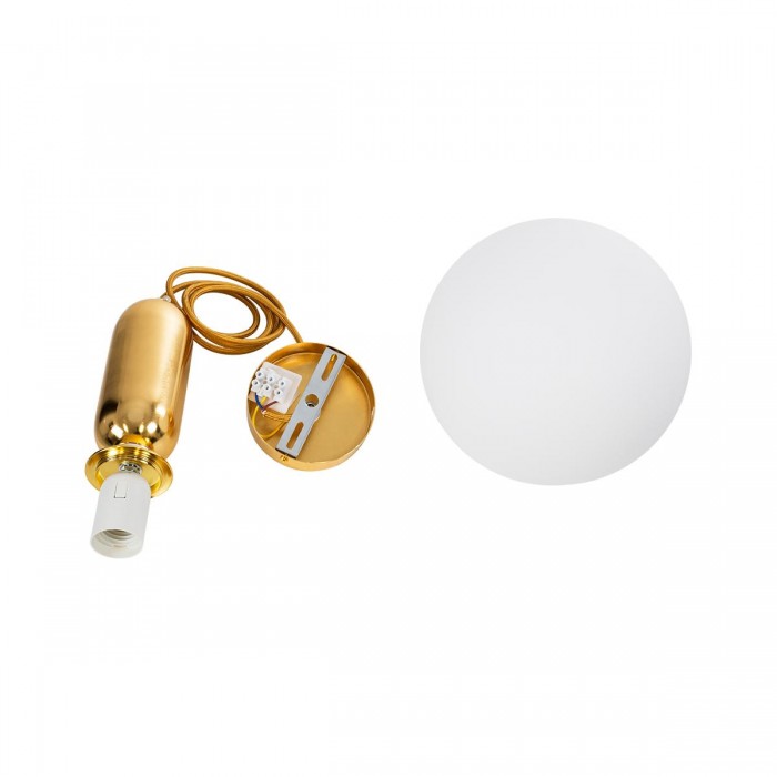 GloboStar® ESTETICO 61492 Μοντέρνο Κρεμαστό Φωτιστικό Μπάλα Μονόφωτο 1 x E27 IP20 Λευκό Γυαλί με Χρυσό Μέταλλο - Μ20 x Π20 x Υ38cm