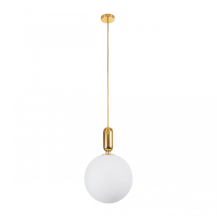 GloboStar® ESTETICO 61493 Μοντέρνο Κρεμαστό Φωτιστικό Μπάλα Μονόφωτο 1 x E27 IP20 Λευκό Γυαλί με Χρυσό Μέταλλο - Μ30 x Π30 x Υ48cm