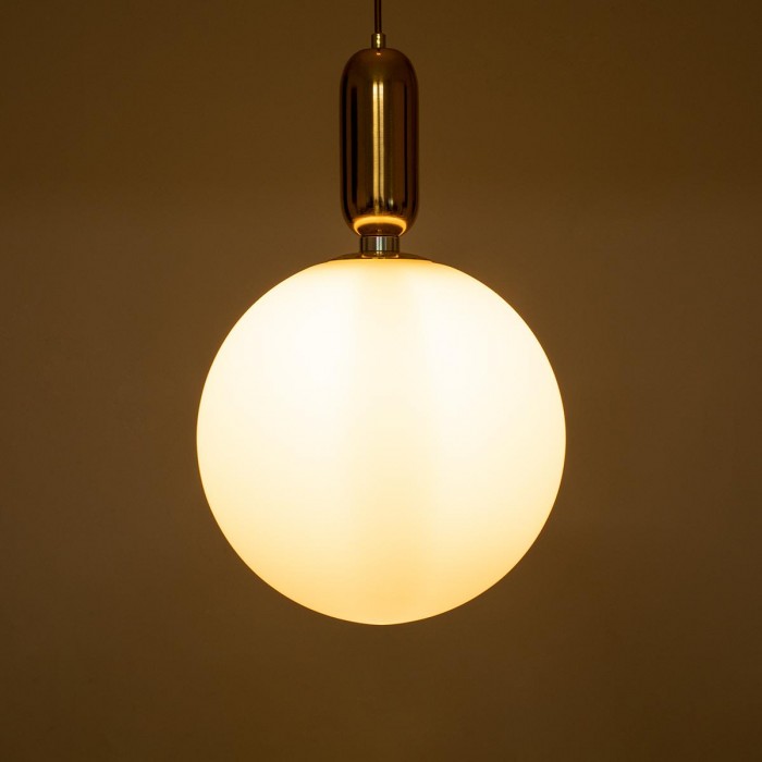 GloboStar® ESTETICO 61493 Μοντέρνο Κρεμαστό Φωτιστικό Μπάλα Μονόφωτο 1 x E27 IP20 Λευκό Γυαλί με Χρυσό Μέταλλο - Μ30 x Π30 x Υ48cm