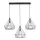 GloboStar® EIFFEL 61569 Vintage Κρεμαστό Φωτιστικό Οροφής Τρίφωτο 3 x E27 Μαύρο Μεταλλικό Πλέγμα με Λευκό Ύφασμα Μ68 x Π25 x Υ130cm