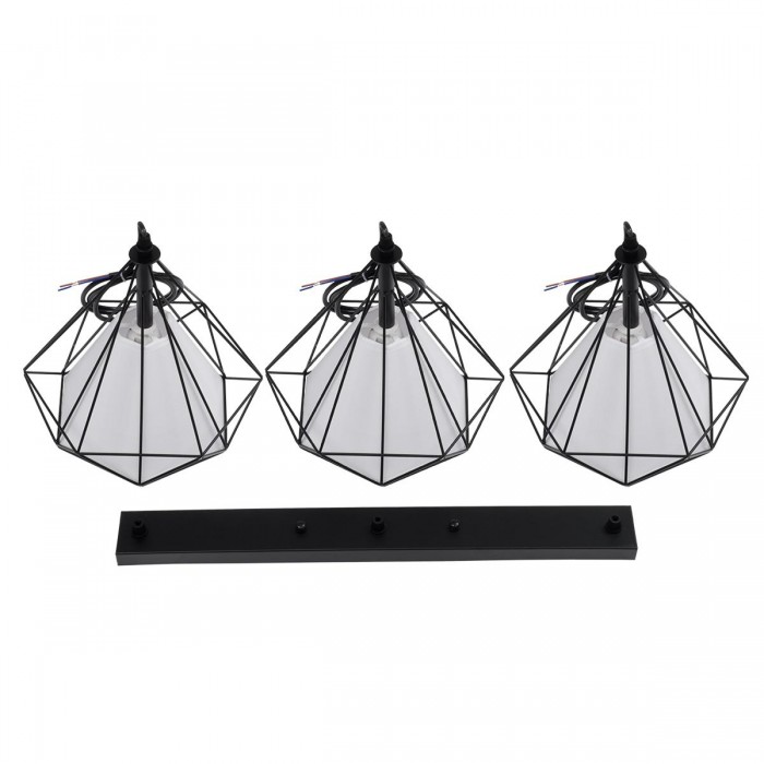 GloboStar® EIFFEL 61569 Vintage Κρεμαστό Φωτιστικό Οροφής Τρίφωτο 3 x E27 Μαύρο Μεταλλικό Πλέγμα με Λευκό Ύφασμα Μ68 x Π25 x Υ130cm