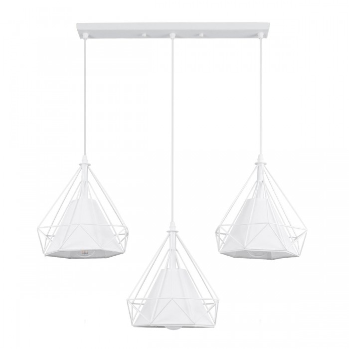GloboStar® EIFFEL 61570 Vintage Κρεμαστό Φωτιστικό Οροφής Τρίφωτο 3 x E27 Λευκό Μεταλλικό Πλέγμα με Λευκό Ύφασμα Μ68 x Π25 x Υ130cm