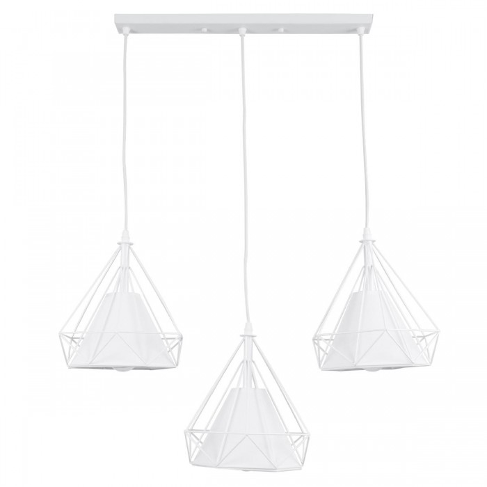 GloboStar® EIFFEL 61570 Vintage Κρεμαστό Φωτιστικό Οροφής Τρίφωτο 3 x E27 Λευκό Μεταλλικό Πλέγμα με Λευκό Ύφασμα Μ68 x Π25 x Υ130cm
